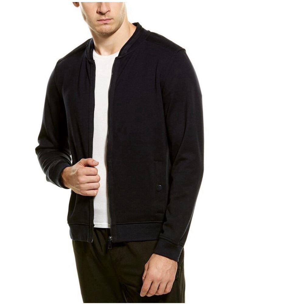 Magaschoni Knit Bomber Mens Medium Black Full Zip Jacket Stretch NWT